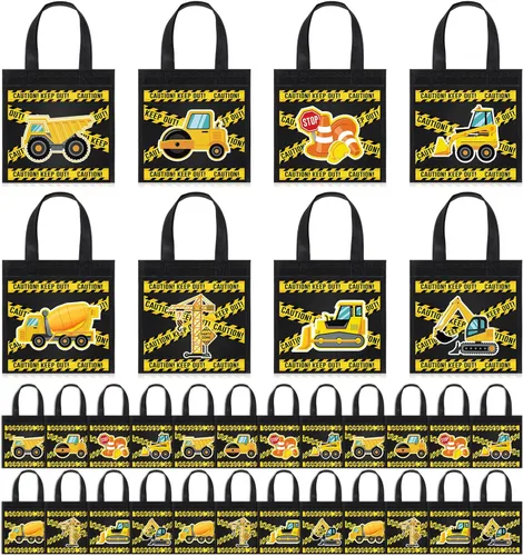 Photect 24 piezas de bolsas de regalo con temática de construcción, camión volquete no tejido con asas, excavadora, tractor, caramelo, paquete de