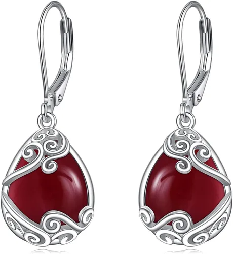 Miniatura 205 de Aretes colgantes con forma de lágrima de filigrana de piedra lunar de plata de ley 925 con cierre de palanca para mujer, regalos de joyería