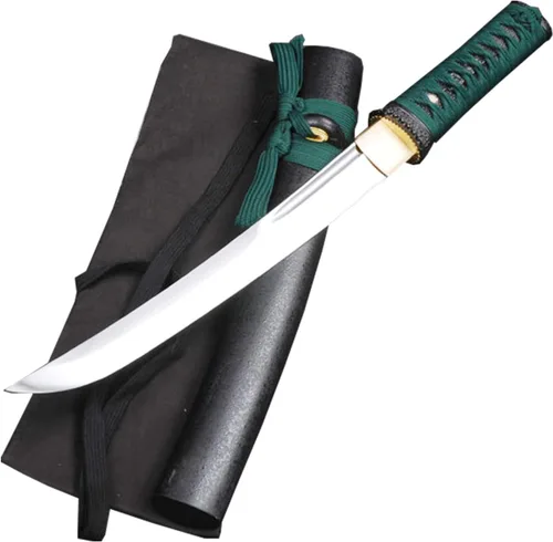 Miniatura 12 de Katana corta de espiga completa de acero al carbono Samurai japonés Tanto de acero al carbono