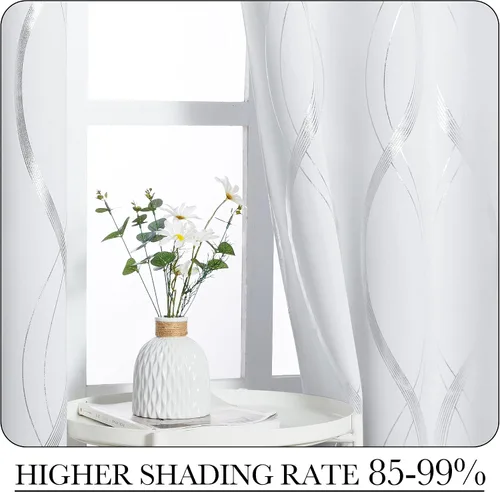 Miniatura 4 de NICETOWN - Cortinas opacas extra largas para ventana grande, color blanco grisáceo, 2 paneles, 52 x 102 pulgadas, líneas onduladas impresas de 1