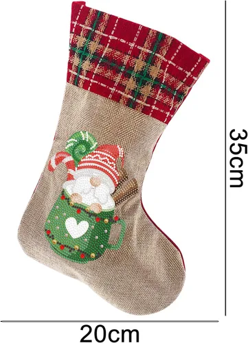 Miniatura 6 de LUSandy Calcetines colgantes de Navidad 5D con pintura de diamante de Papá Noel, adornos colgantes de 14 pulgadas, bolsa de dulces de Navidad