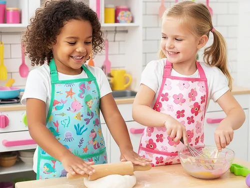 Miniatura 5 de PurpleEssences Delantal para niños con correa ajustable para el cuello y bolsillo frontal, delantal de chef para hornear y manualidades, 15 x 18