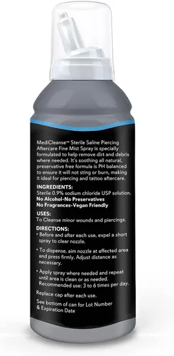 Miniatura 2 de MediCleanse Aerosol salino estéril para el cuidado posterior de perforaciones en pulverización de niebla fina, 7.5 onzas, todo natural, sin alcohol