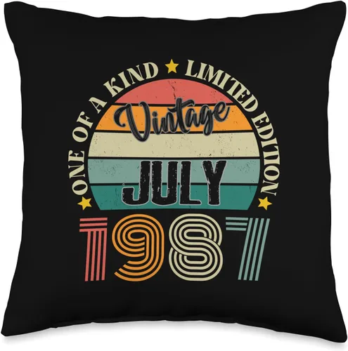 Vintage Birthday Retro Limited Edition Retro Gifts Cojín retro de 37 años de edad de julio de 1987, 37 cumpleaños, 16 x 16 pulgadas, multicolor