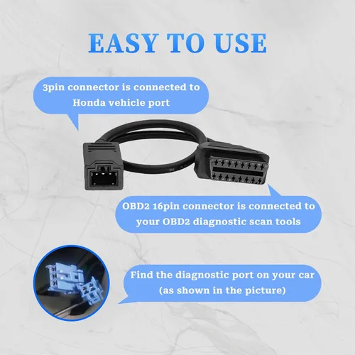 Miniatura 3 de Cable Adaptador OBD1 a OBD2 Compatible con Conector de 3 Pines para Honda, Adaptador de 3 Pines OBD1 a 16 Pines OBD2 para Vehículos Antiguos