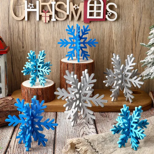 Miniatura 13 de Bucherry 12 piezas de decoración de mesa de copo de nieve de madera 3D con copos de nieve y centro de mesa para Navidad, invierno, decoración