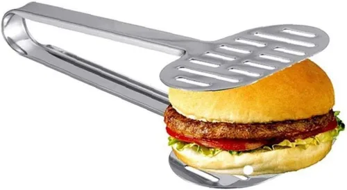 Miniatura 6 de Doble espátula de acero inoxidable Turner Pinzas Pan Hamburguesa Abrazadera Buffet Alicates 1pc