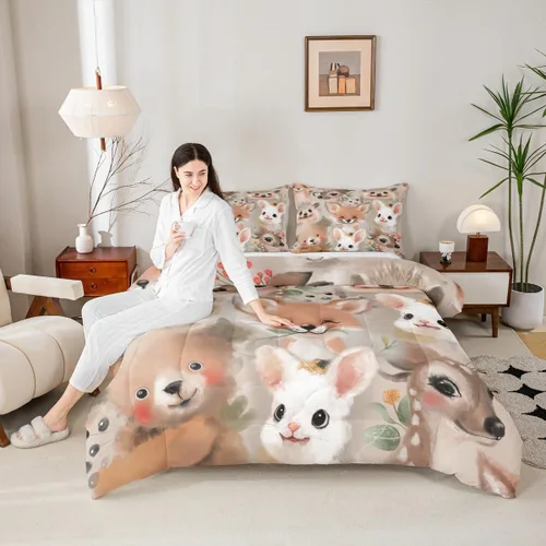 Miniatura 18 de Lindo Juego de Edredón de Elefante Juego de Ropa de Cama de Animales de Dibujos Animados para Niños Niñas Mujeres Adultos Edredón de Hojas