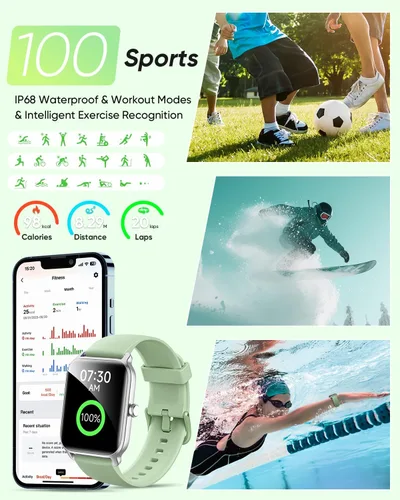 Miniatura 7 de Fitpolo Reloj inteligente para hombres y mujeres Android, Alexa incorporado [pantalla HD de 1.8 pulgadas] IP68 impermeable reloj de fitness Verde