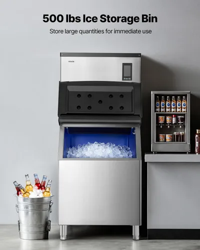 Miniatura 3 de VEVOR Máquina comercial para hacer hielo, máquina de hacer hielo de 1000 libras/24 horas con contenedor de almacenamiento de acero inoxidable de 500