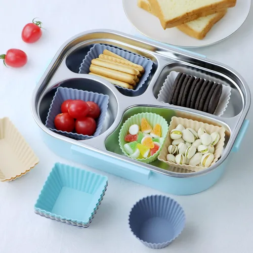 Miniatura 5 de Paquete de 12 moldes de silicona para cupcakes, moldes reutilizables para muffins – moldes redondos, cuadrados y rectangulares para hornear