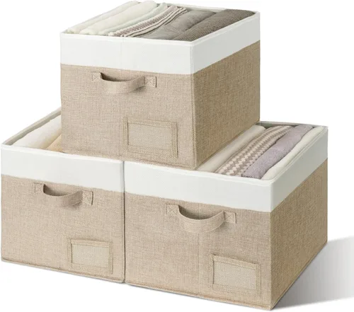 Miniatura 21 de GRANNY SAYS Contenedores de tela para almacenamiento, contenedores de armario para estantes, canasta de almacenamiento con asas, cajas de Gris ceniza
