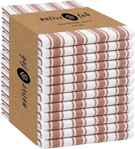 Miniatura 27 de Native Fab Toallas de Cocina a Rayas - 100% Algodón - Paquete de 12 - 16"x26" - Paños de Té a Rayas con Tejido de Cesta, Paños de Cocina para Secar