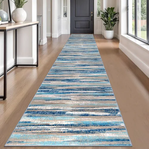 Miniatura 62 de Lansny Alfombra moderna abstracta de 2 x 5 pies, color negro, gris, blanco, lavable, alfombra de entrada para cocina, alfombra antideslizante suave