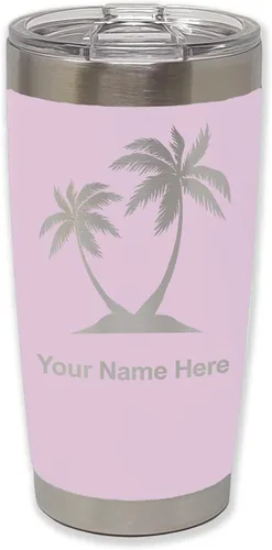 Miniatura 25 de LaserGram Vaso aislado al vacío de 20 onzas, palmeras, grabado personalizado incluido (negro)