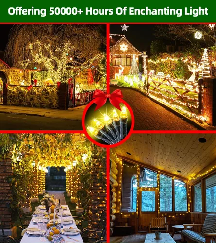 Miniatura 7 de QUHUATU - Guirnalda de 300 luces led de Navidad de 75 pies, 12 modos de iluminación, con memoria de temporizador, para árbol de Navidad, interiores