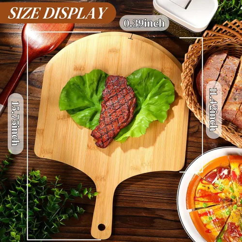 Miniatura 4 de Gerrii 9 piezas de madera para pizza de 15.75 pulgadas, tabla de cortar de bambú para tarta, espátula de paleta con mango para hornear, horno