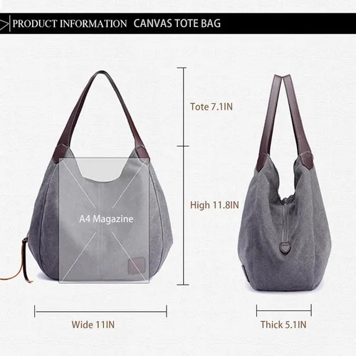 Miniatura 2 de Bolsa de lona para mujer, estilo casual, con múltiples bolsillos, para ir de compras, senderismo, viajes y trabajo