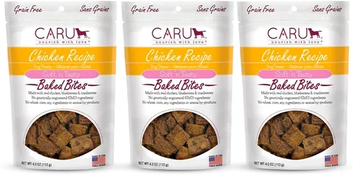 Miniatura 8 de Caru Soft n' Tasty Baked Bites Salmon Bites - Golosinas para perros para entrenamiento, carne real con arándanos y arándanos, bolsas de 4 onzas