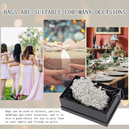 Miniatura 5 de Ynport Bolso de noche gótico de cristal con diamantes de imitación para mujer, diseño floral, boda, fiesta, diamantes brillantes