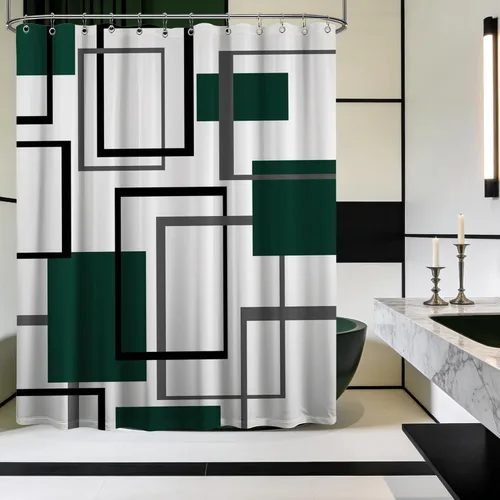 Miniatura 9 de Cortina de Ducha en Blanco y Negro Geométrica Cortinas de Ducha para Decoración de Baños de Hombres Juego de Cortina de Baño en Negro Blanco y Gris