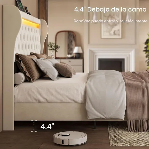 Miniatura 8 de Belffin Armazón de Cama Tamaño King con Cabecero, Cabecero Tapizado de Terciopelo de 50 pulgadas de Alto, Cama Plataforma con Luces LED y 2 Puertos