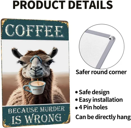 Miniatura 4 de Letrero de metal con texto en inglés "Camel Coffee Because Murder Is Wrong", vintage, para dormitorio, hogar, cocina, hotel, bar, cafetería, Café