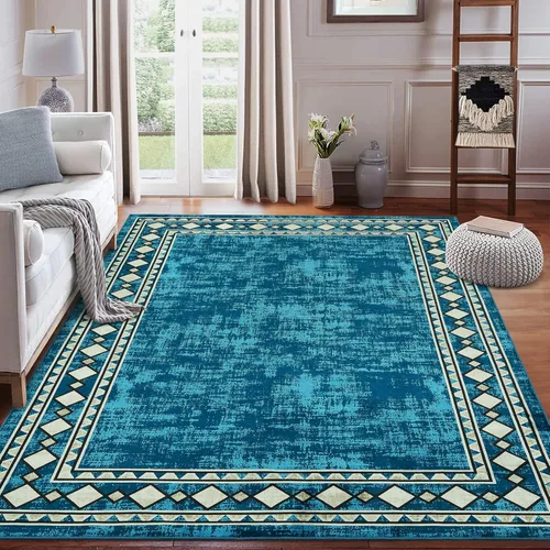 Miniatura 35 de WESTLOOM Alfombra de pasillo de 2 x 6 pies, lavable, moderna, con bordes, antideslizante, resistente a las manchas, borde geométrico, alfombra