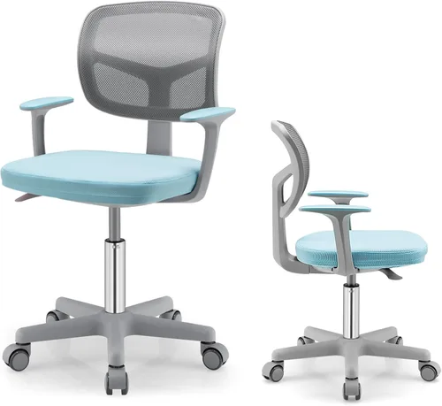 POWERSTONE Silla de escritorio para niños, silla de computadora de malla ajustable con reposabrazos, cojín suave y silla de oficina giratoria de Azul