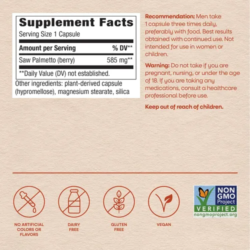 Miniatura 7 de Nature's Way Saw Palmetto Berries, apoyo tradicional de próstata, suplemento de hierbas para hombres, 585 mg por porción, proyecto verificado sin