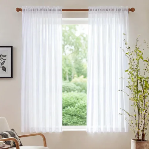 Miniatura 38 de NICETOWN Cortinas traslúcidas blancas de 63 pulgadas de largo para dormitorio, cortinas de gasa translúcida con bolsillo para barra, paneles