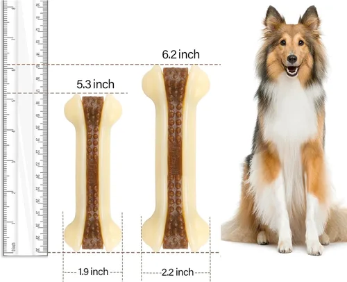 Miniatura 6 de Juguetes para perros para masticadores agresivos, paquete de 2 huesos duraderos de nailon para perros con sabor a carne real para razas grandes