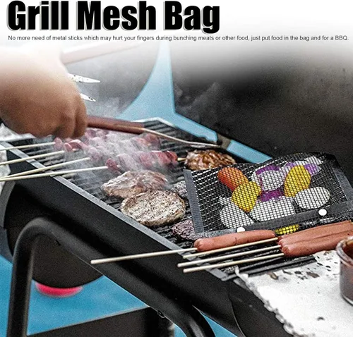 Miniatura 5 de Bolsa de malla antiadherente para parrilla, resistente a altas temperaturas, bolsa de barbacoa reutilizable para carbón, gas, parrillas eléctricas