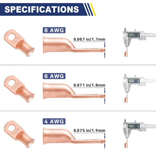 Miniatura 5 de Haisstronica Kit de 60 lengüetas de alambre de cobre (AWG 8 6 4), extremo de cable de batería resistente, conectores de crimpado de cobre desnudo