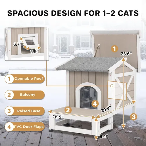Miniatura 4 de Casa aislada para gatos al aire libre para invierno, refugio de madera resistente a la intemperie para gatos al aire libre y salvajes con puerta