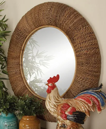 Miniatura 2 de Deco 79 Espejo de pared redondo de ratán costero, 35 x 3 x 35 pulgadas, marrón