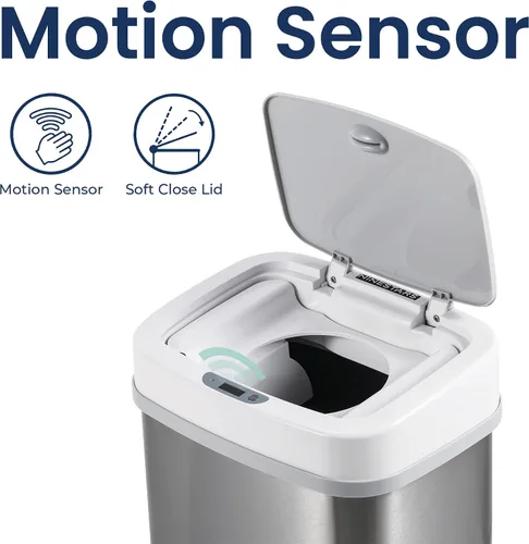 Miniatura 3 de Ninestars NPT-15-1WH Bote de basura automático con sensor de movimiento sin contacto con tapa, 4 galones/15 L, blanco, plástico