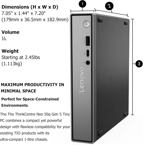 Miniatura 5 de Lenovo ThinkCentre neo 50q Gen 5 Mini PC de sobremesa, Intel Core i5-13420H de 8 núcleos, 8 GB DDR5 RAM, 512 GB SSD, WiFi 6E, Bluetooth 5.3