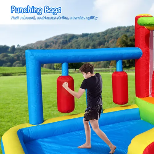 Miniatura 3 de Bounce House - Castillo hinchable inflable con bolsa de boxeo, pozo de bolas, casa de salto de pared de escalada con tobogán para niños de 3 a 10