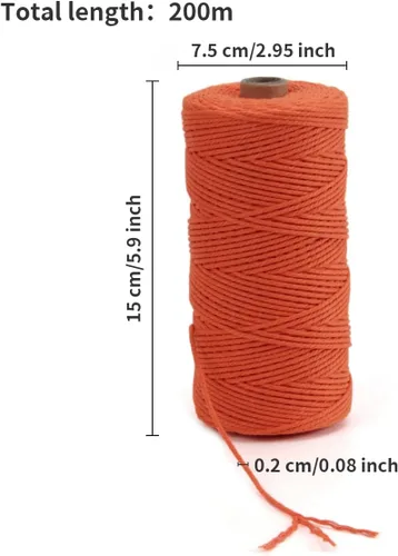 Miniatura 2 de Cordón de macramé de 0.079 pulgadas, cuerda de macramé color POZEAN de 220 yardas (unos 656.2 ft), cuerda de algodón 100% natural para colgar