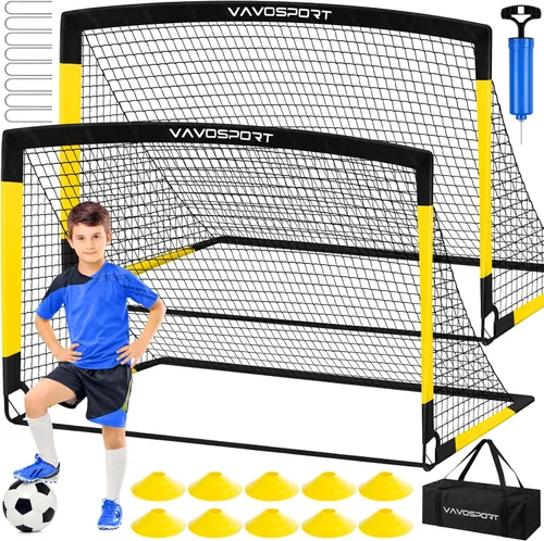Miniatura 9 de VAVOSPORT Juego de porterías de fútbol para niños para patio trasero, 2 redes portátiles de 4 x 3 / 6 x 4 pies, mini equipo de entrenamiento