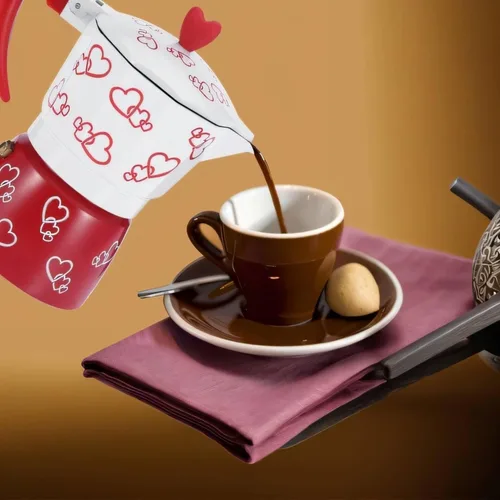 Miniatura 3 de HERCHR Red Heart - Olla moka de aluminio, cafetera para estufa con cafetera italiana ergonómica para camping, moka espresso (S)