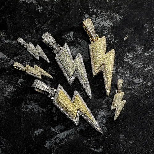 Miniatura 7 de JINAO Hip Hop - Colgante con diseño de rayo chapado en oro de 18 quilates con circonita cúbica con micropave de imitación de diamante para hombres