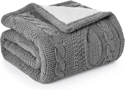 Miniatura 7 de Amélie Home - Manta de punto trenzado para sofá, mantas suaves y acogedoras de sherpa de chenilla para sofá, silla, hogar confortable, 50 x 60