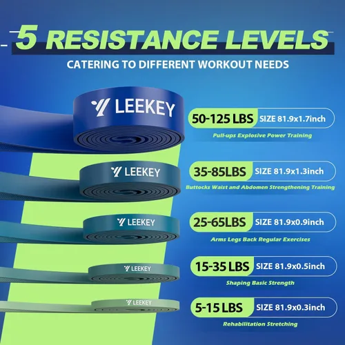 Miniatura 2 de LEEKEY Pull Up Assistance Bands,5-125LB Resistance Bands with Grip、Door Anchor、Gym Bag - Exercise Bands for Full-Body Training, Fitness, Physical