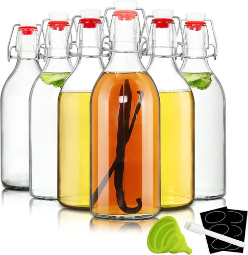 YEBODA Botellas abatibles de 16 onzas, botella de cerveza de vidrio con sello de goma hermético, tapas abatibles para elaboración casera de