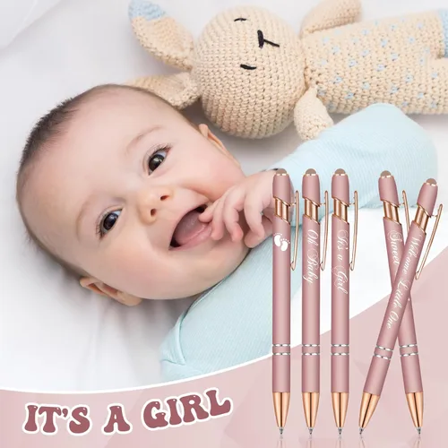 Miniatura 4 de Jspupifip 50 bolígrafos de baby shower con punta de lápiz capacitivo, bolígrafos retráctiles de metal para baby shower, bolígrafos de tinta negra