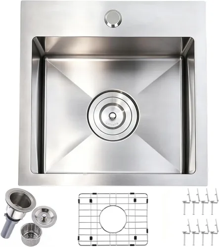 Miniatura 10 de Fregadero de cocina empotrable de 25 x 22 pulgadas, fregadero de cocina de acero inoxidable níquel cepillado de montaje superior de un solo Blanco