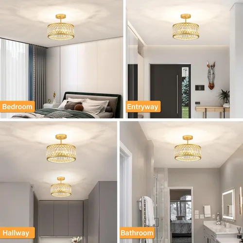 Miniatura 4 de YURNYQ Lámpara de Techo de Cristal, Moderna Lámpara de Techo Semi Empotrada, Luminarias de Techo Cromadas para Pasillo, Cocina, Entrada, Dormitorio