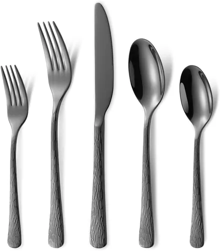 Miniatura 24 de Juego de cubiertos dorados de 20 piezas con tenedor para pastel, juego de cubiertos de acero inoxidable para 4, utensilios de cocina con mango